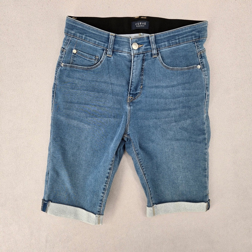 Curve Appeal Womens Size 4/27 Blue Denim Bermuda Shorts Cuffed Stretch Casual